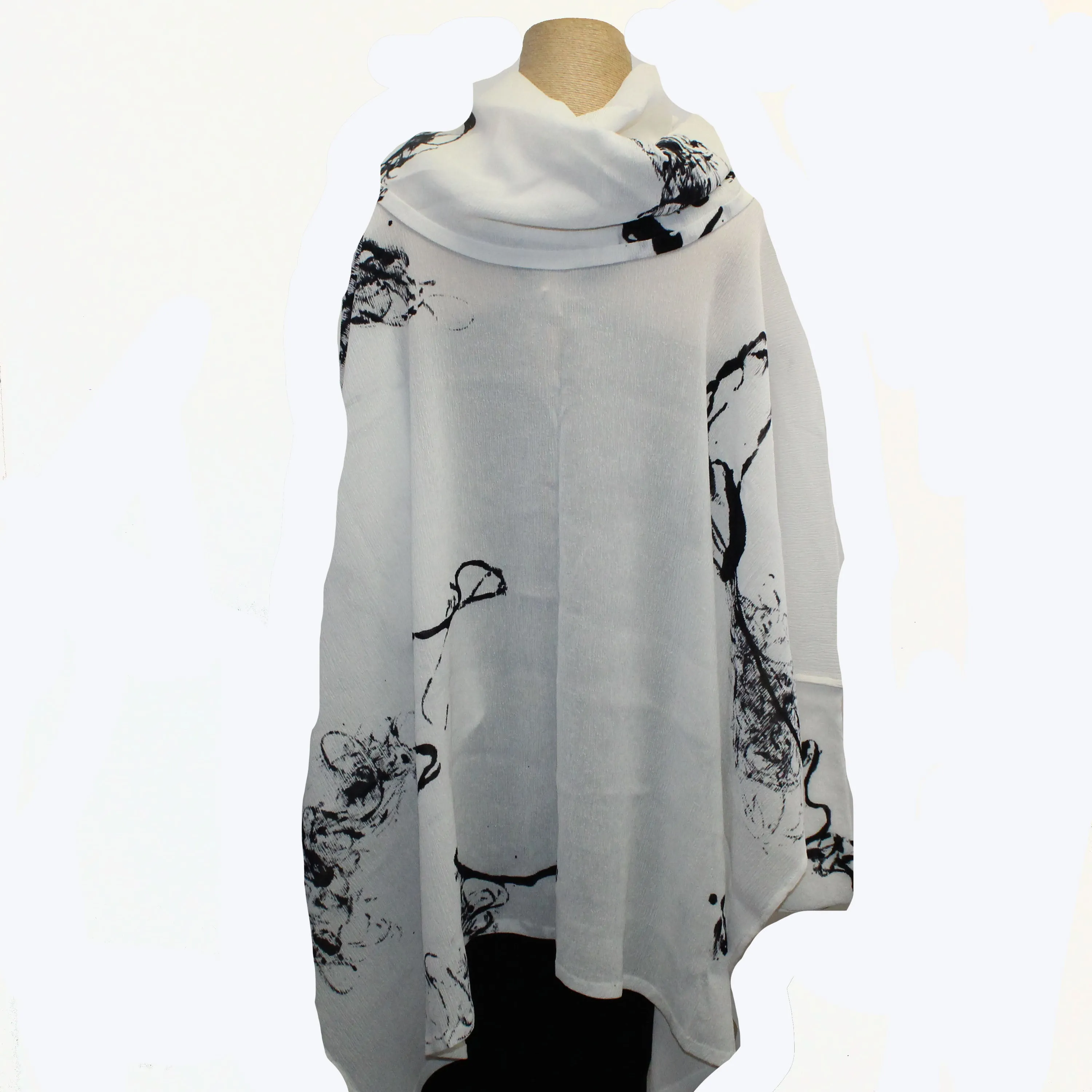 Kiss of the Wolf Poncho, Black & White String Theory, OS Fits S-XL