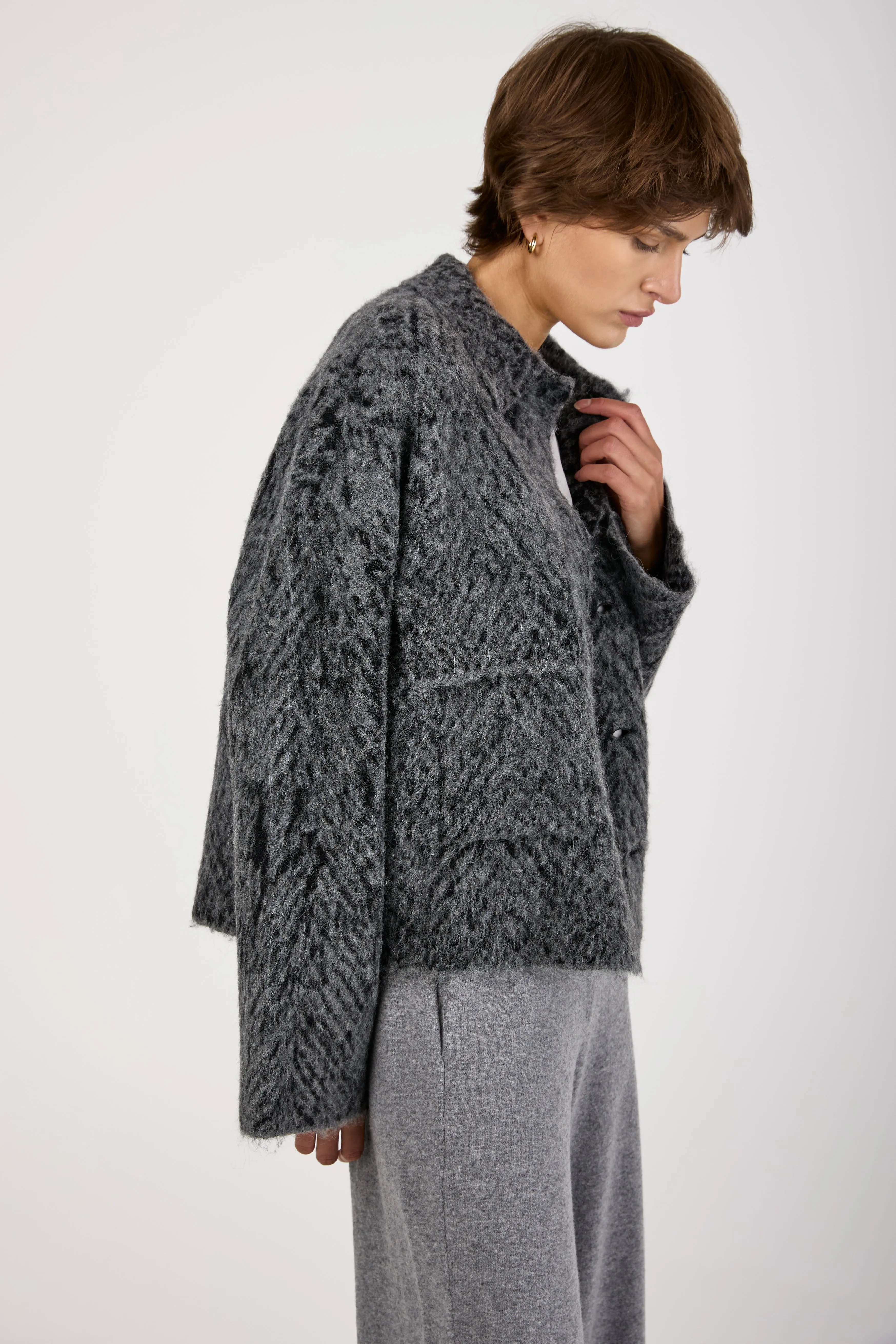 Knit Jacquard Chevron Jacket in Grey Black