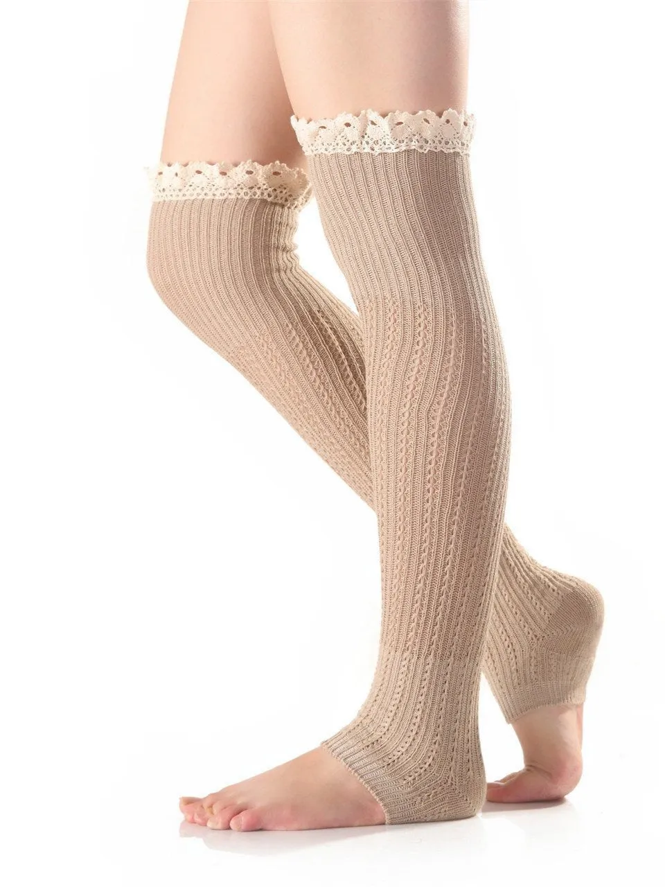 Knitting Lace Solid Color Stocking