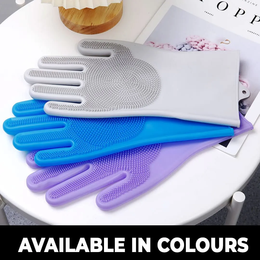 Kuber Industries Multi-Purpose Silicon Gloves For Kitchen Cleaning, Pet Grooming & Gardening|Reusable Gardening Gloves|Heat Resistant For Better Protection|Purple,Pack of4