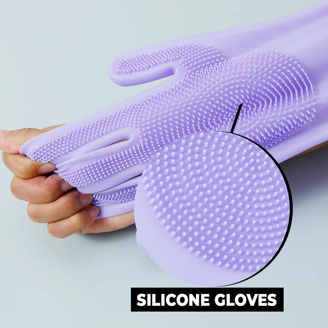 Kuber Industries Multi-Purpose Silicon Gloves For Kitchen Cleaning, Pet Grooming & Gardening|Reusable Gardening Gloves|Heat Resistant For Better Protection|Purple,Pack of4