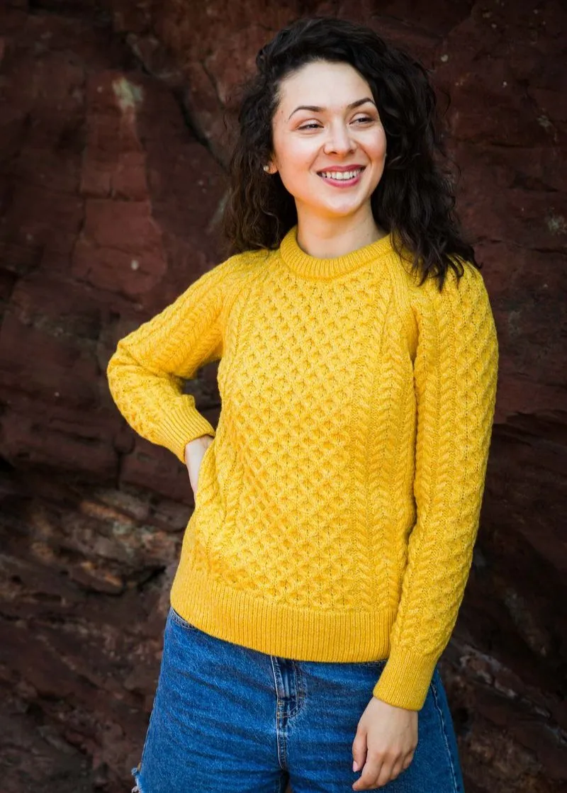 Ladies Slim-Fit Aran Sweater | Yellow