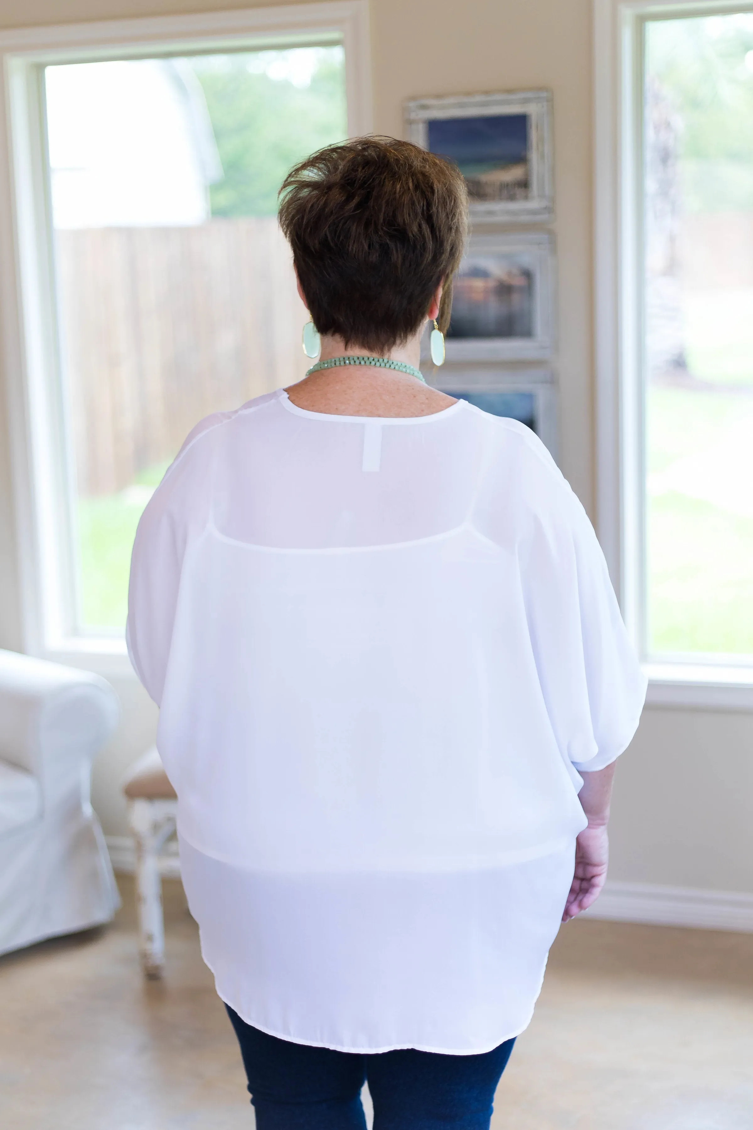 Last Chance Size Medium (Oversized) | On The Line Sheer Oversized Poncho Top in White