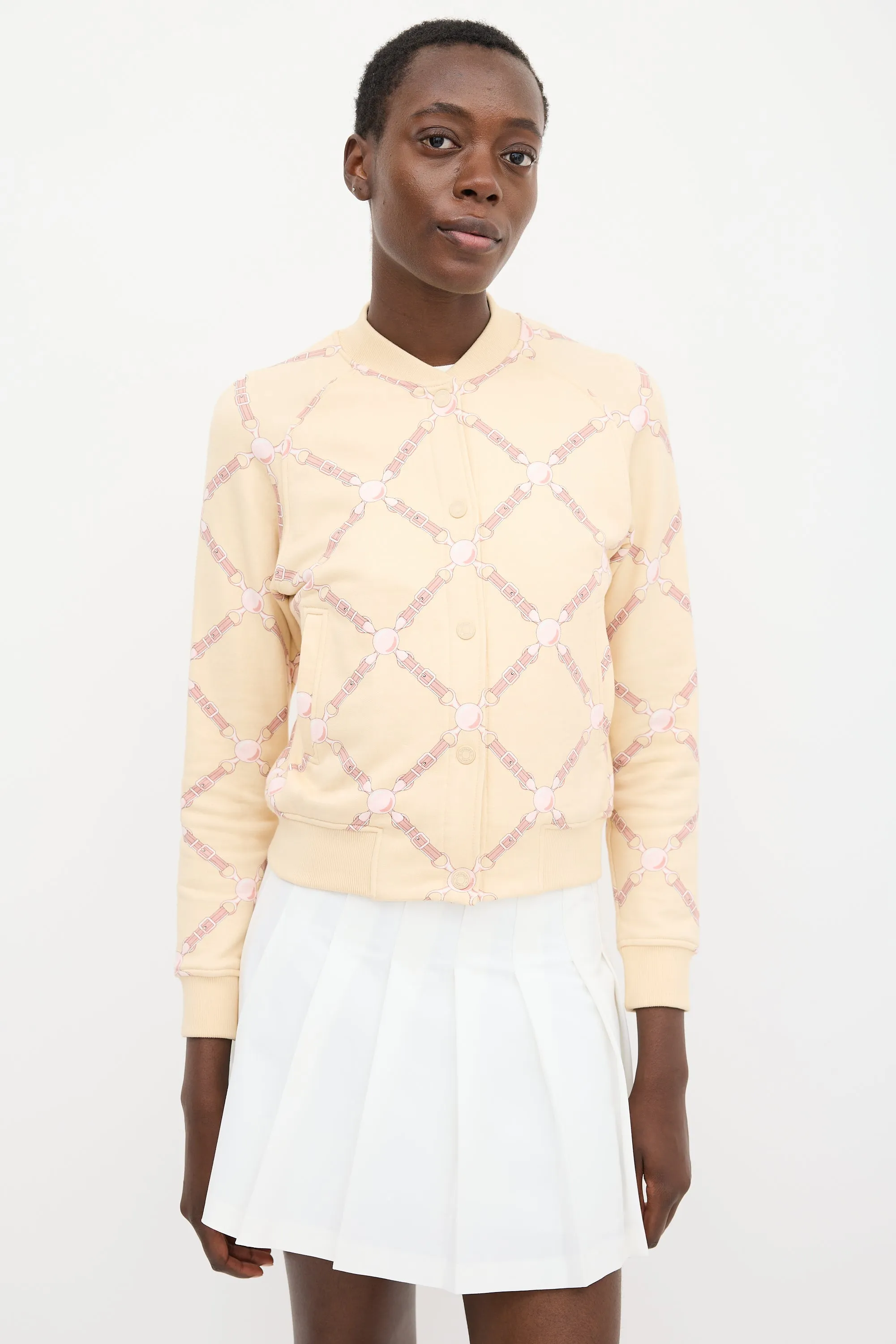 Light Yellow & Pink Cotton Grand Tralala Printed Bomber Jacket