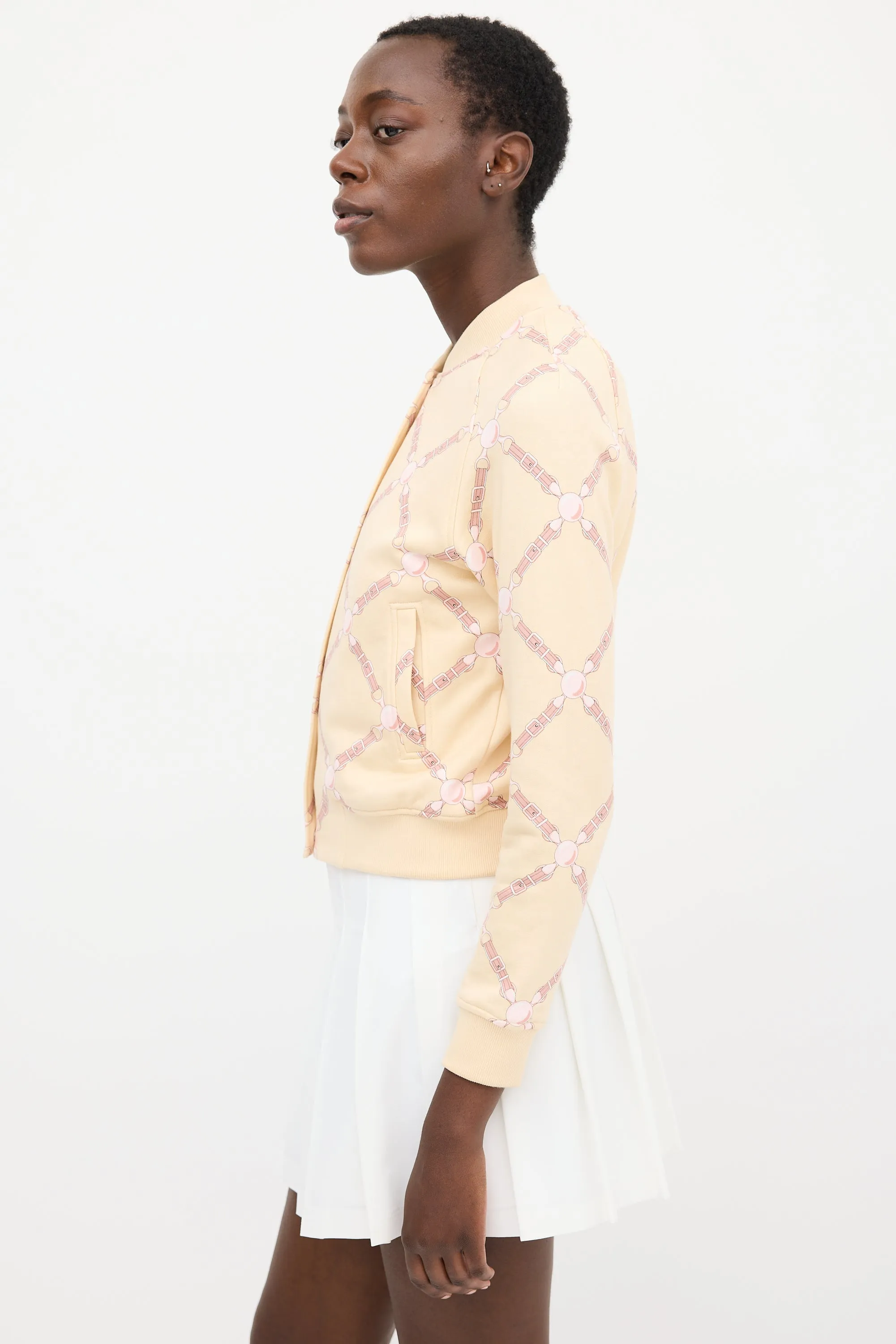 Light Yellow & Pink Cotton Grand Tralala Printed Bomber Jacket