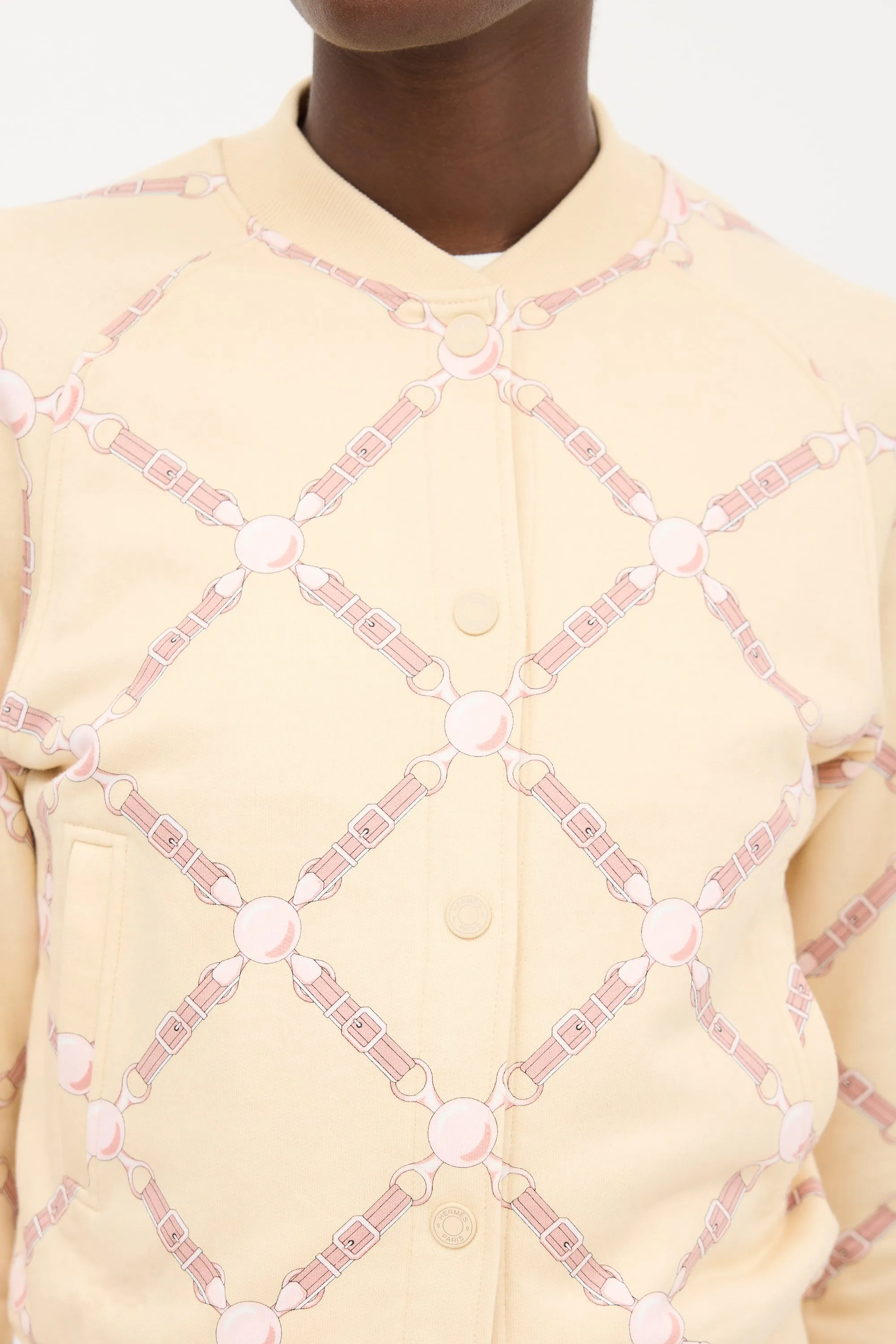 Light Yellow & Pink Cotton Grand Tralala Printed Bomber Jacket