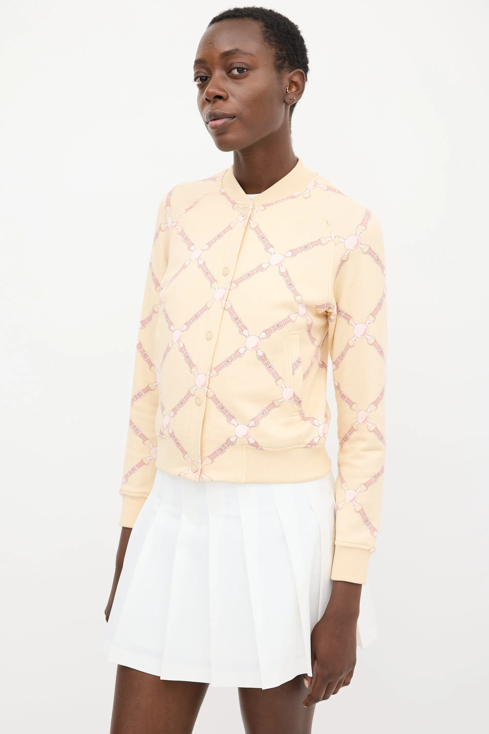 Light Yellow & Pink Cotton Grand Tralala Printed Bomber Jacket