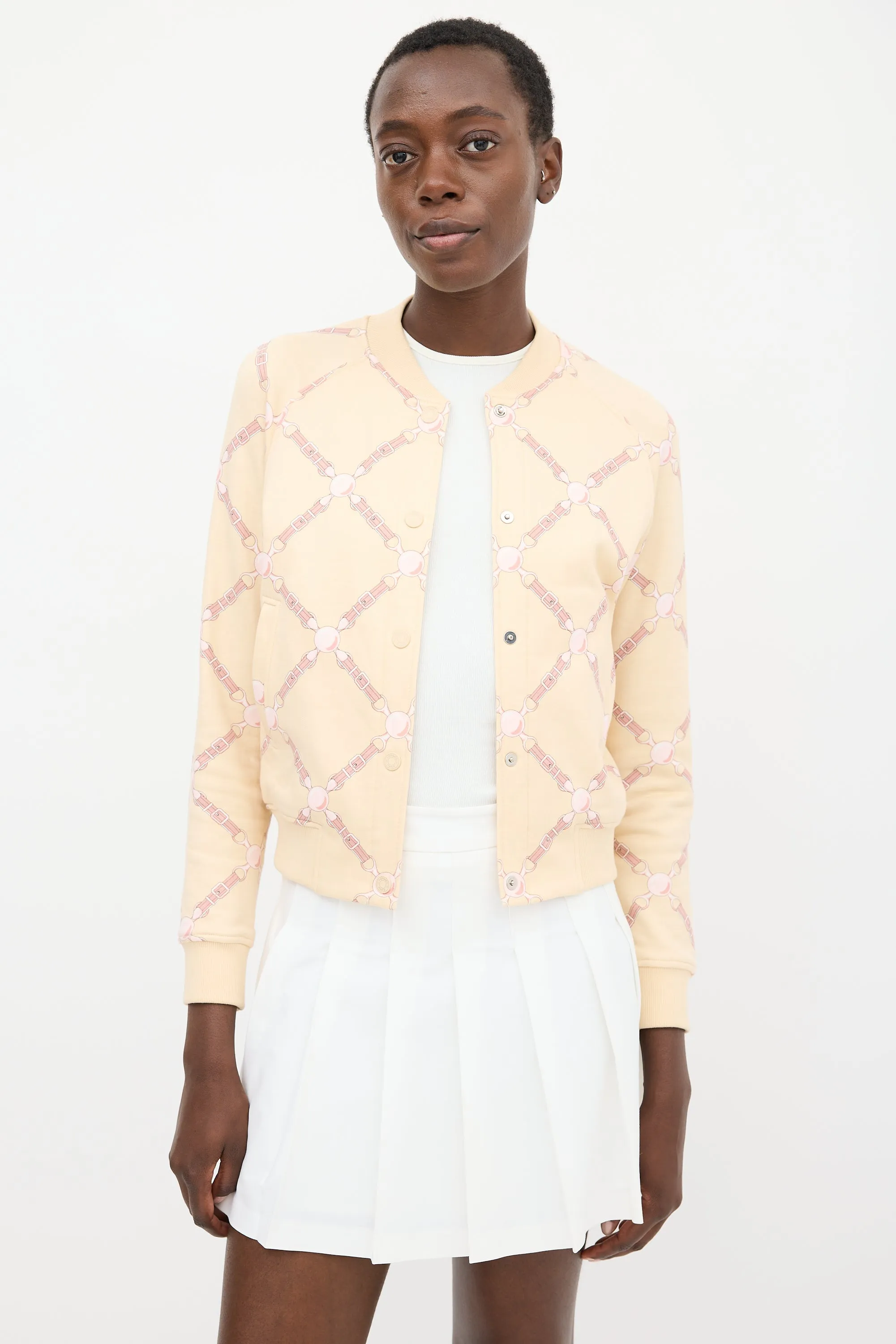 Light Yellow & Pink Cotton Grand Tralala Printed Bomber Jacket