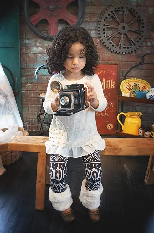 Little Girls Boho Tribal Print Faux Fur Leggings