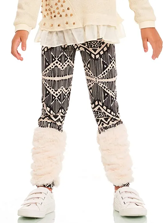 Little Girls Boho Tribal Print Faux Fur Leggings