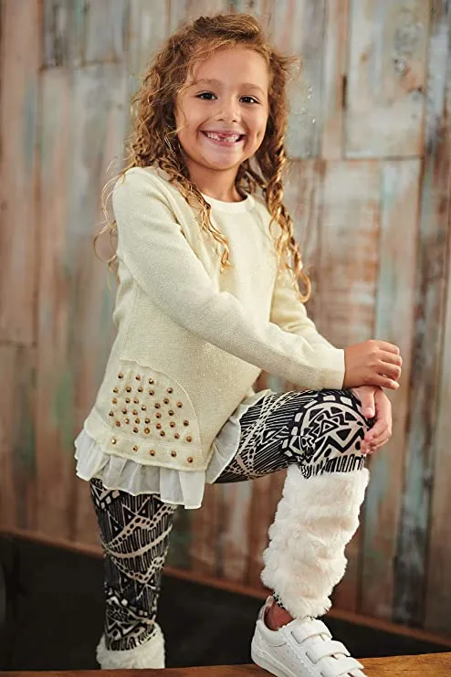 Little Girls Boho Tribal Print Faux Fur Leggings