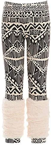 Little Girls Boho Tribal Print Faux Fur Leggings