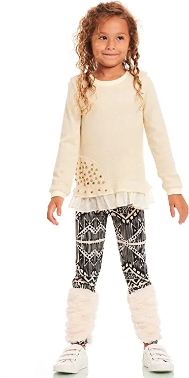 Little Girls Boho Tribal Print Faux Fur Leggings