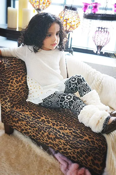 Little Girls Boho Tribal Print Faux Fur Leggings