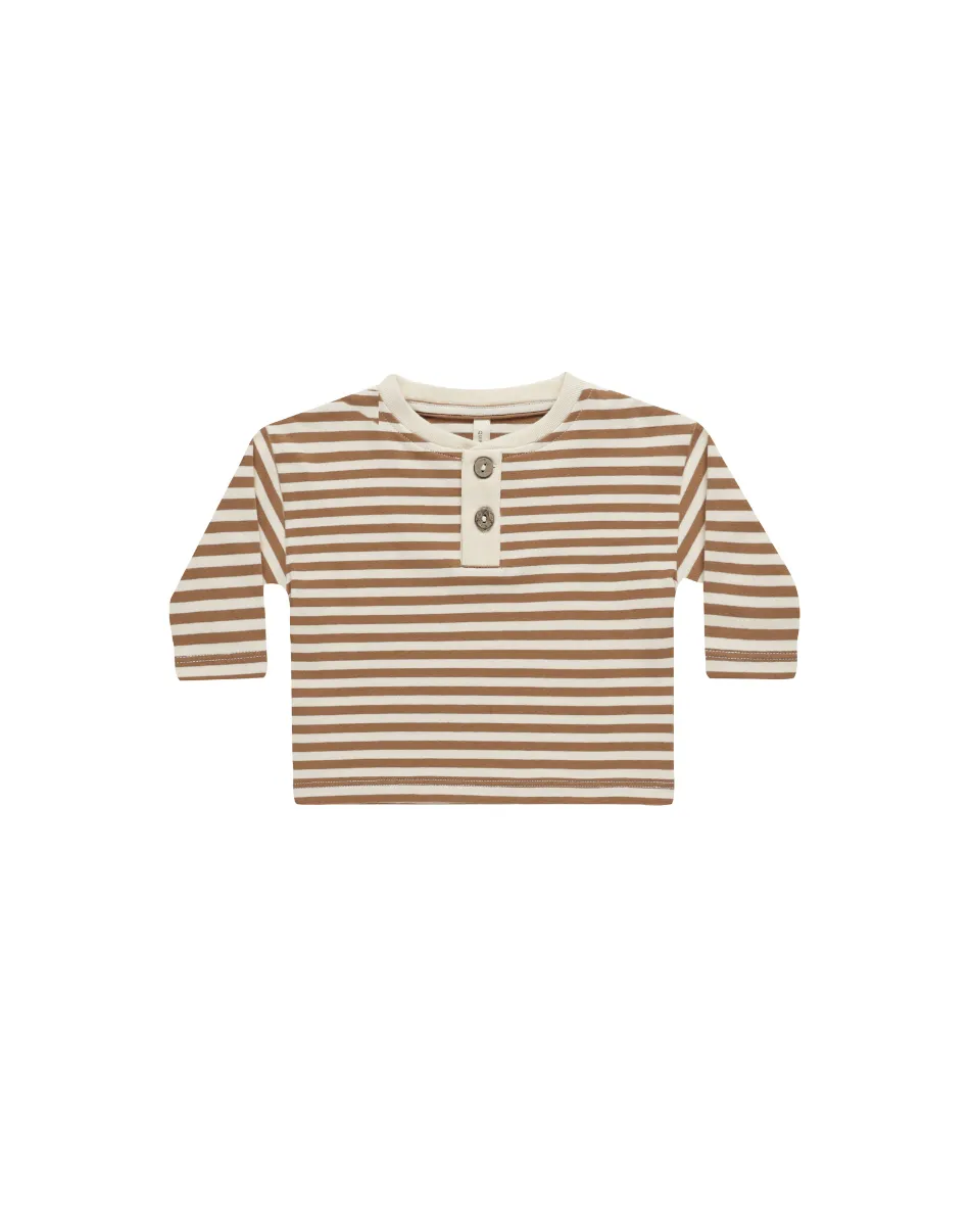 Long Sleeve Henley Tee || Cinnamon Stripe