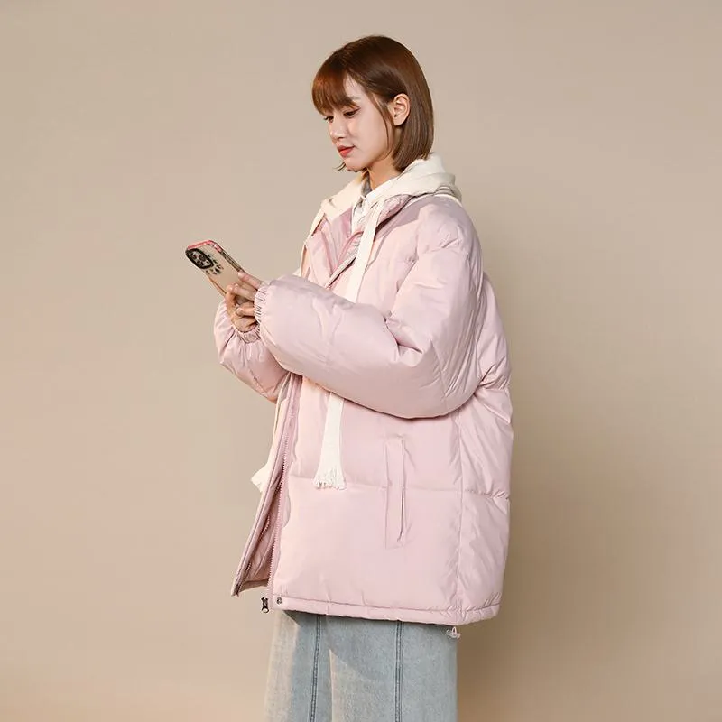 Loose Fit Faux Two-Piece Thickened Hooded Puffer Jacket