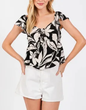 Luau Time Front Ruched Flowy Short Sleeve Shirt (Assorted Colors)