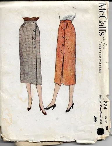 McCalls 9774 Ladies One-Piece Slim Skirt Vintage Sewing Pattern 1950s