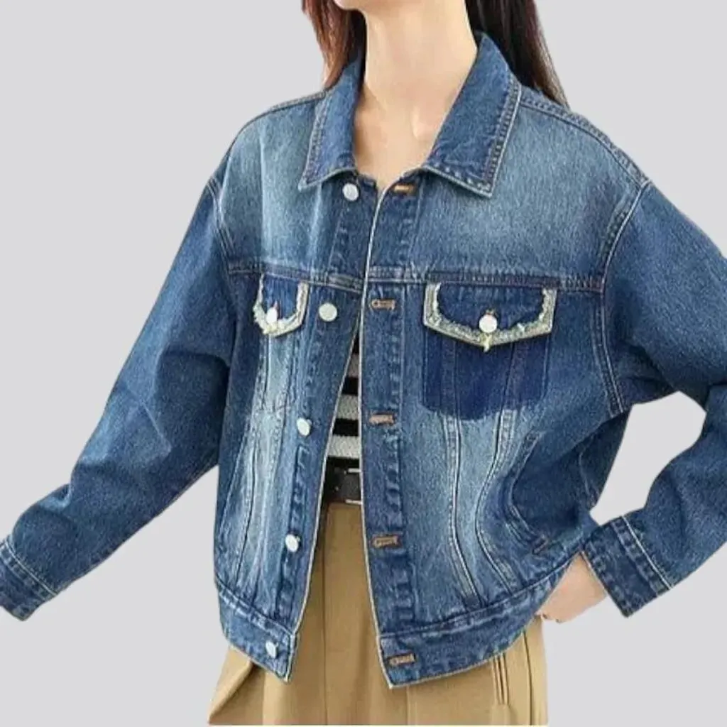 Medium-wash vintage jean jacket for women