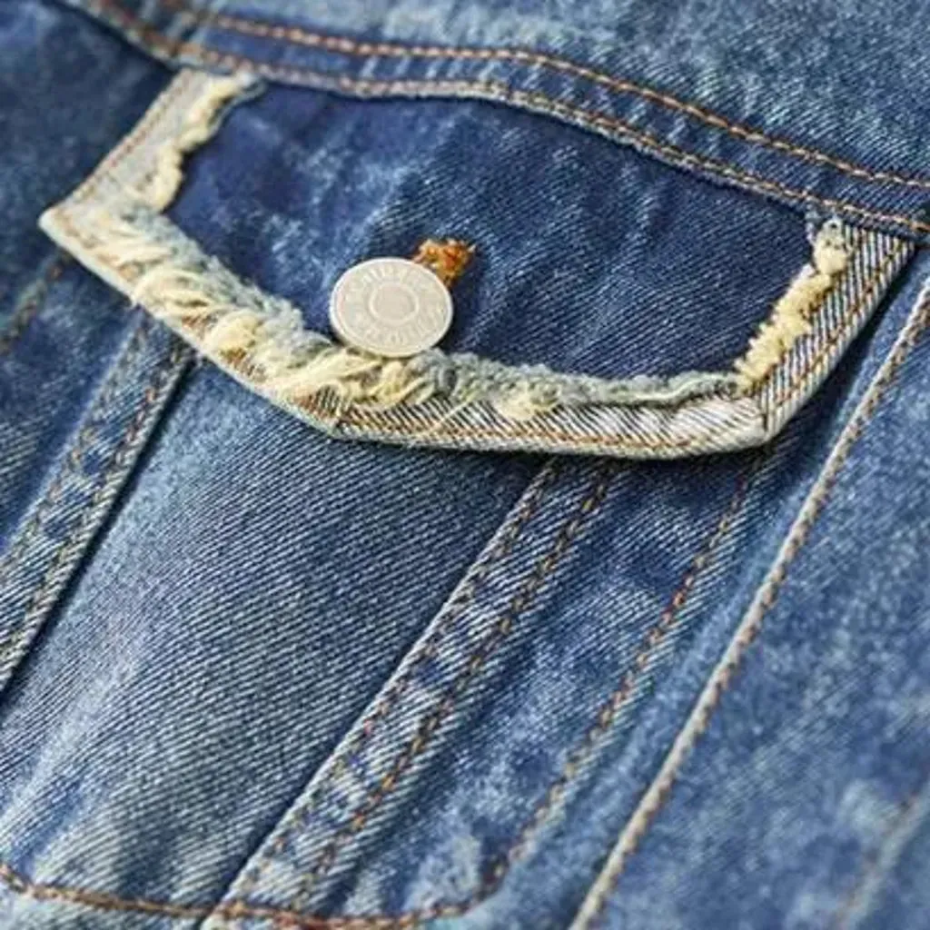 Medium-wash vintage jean jacket for women