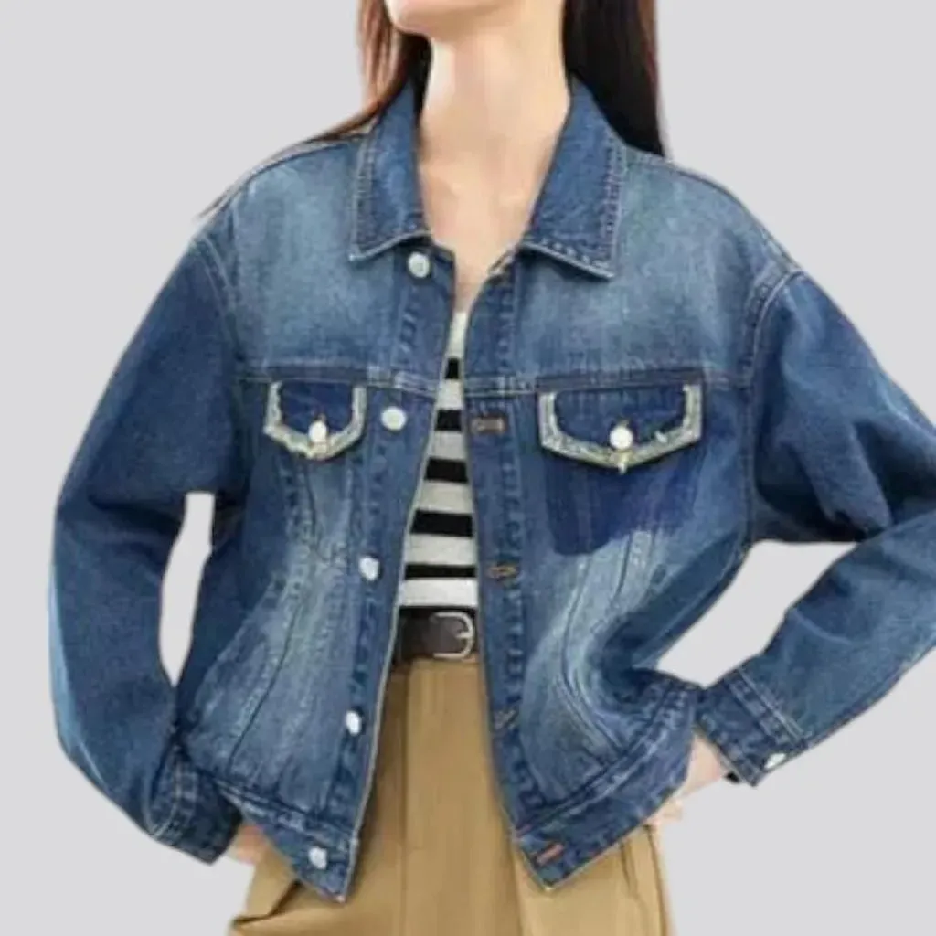 Medium-wash vintage jean jacket for women