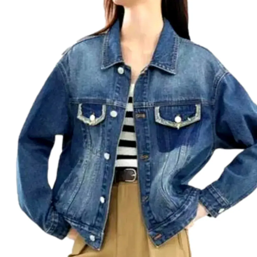 Medium-wash vintage jean jacket for women