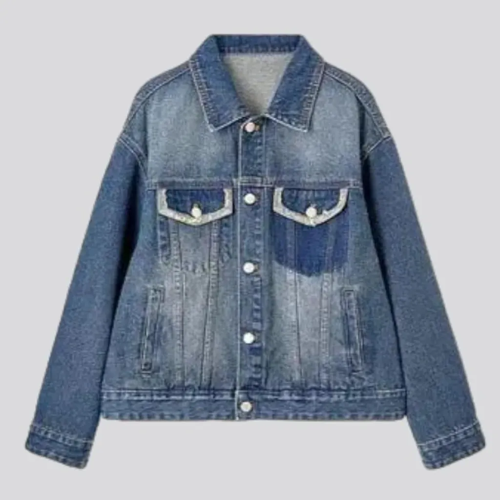 Medium-wash vintage jean jacket for women