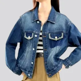 Medium-wash vintage jean jacket for women