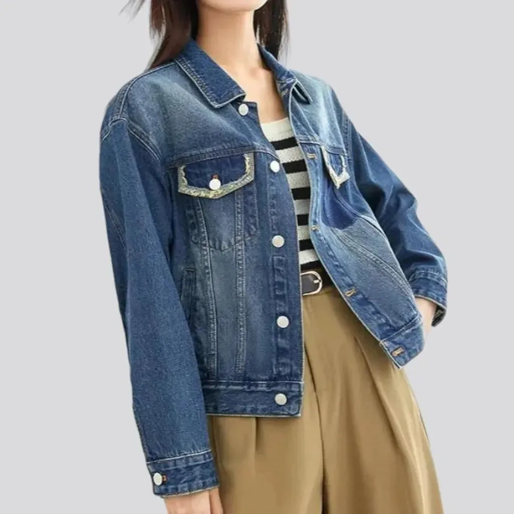 Medium-wash vintage jean jacket for women