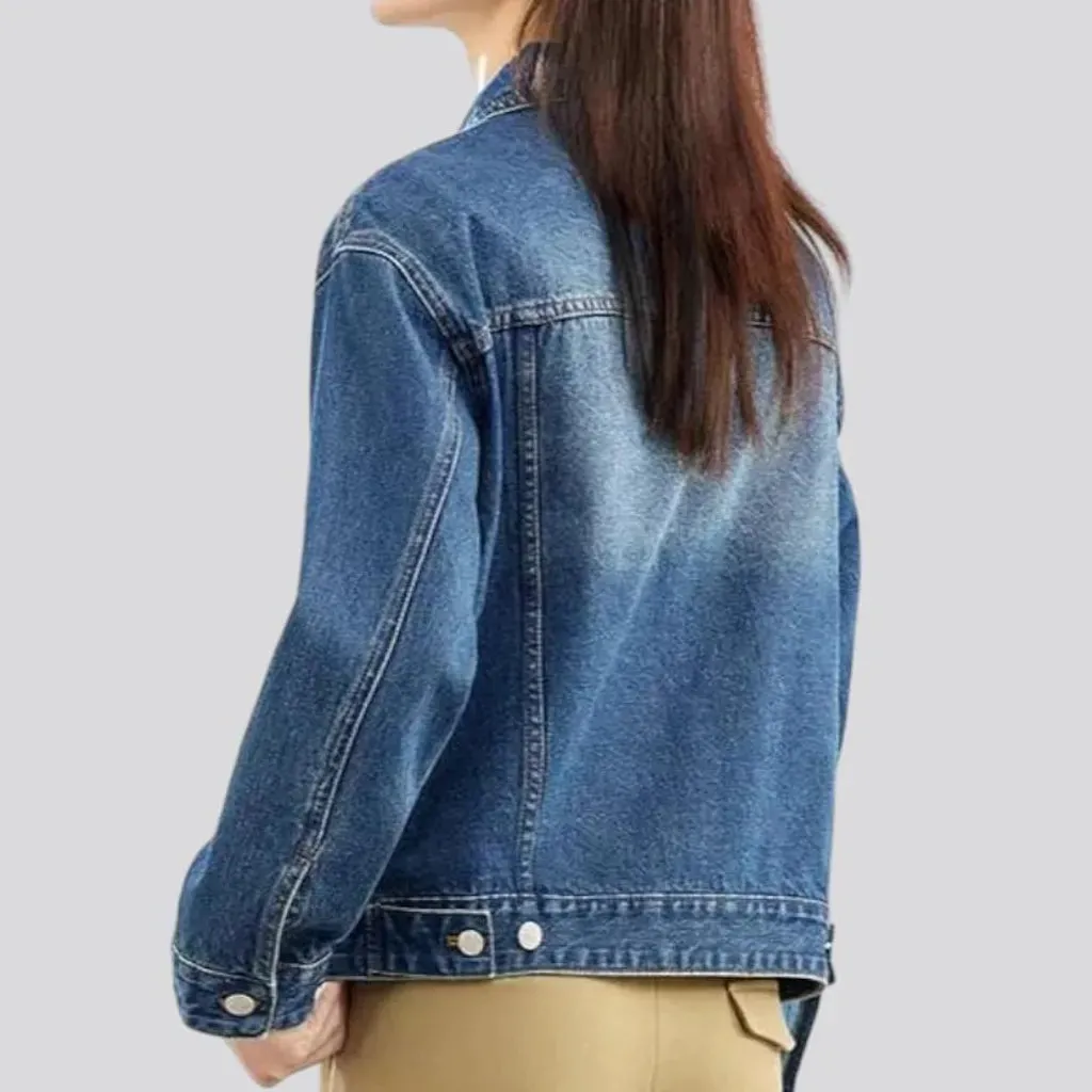 Medium-wash vintage jean jacket for women