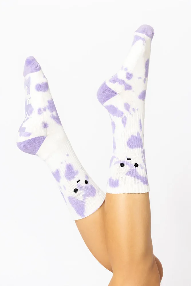 Meh Face Mid-Calf Gym Socks - Purple Tie Dye