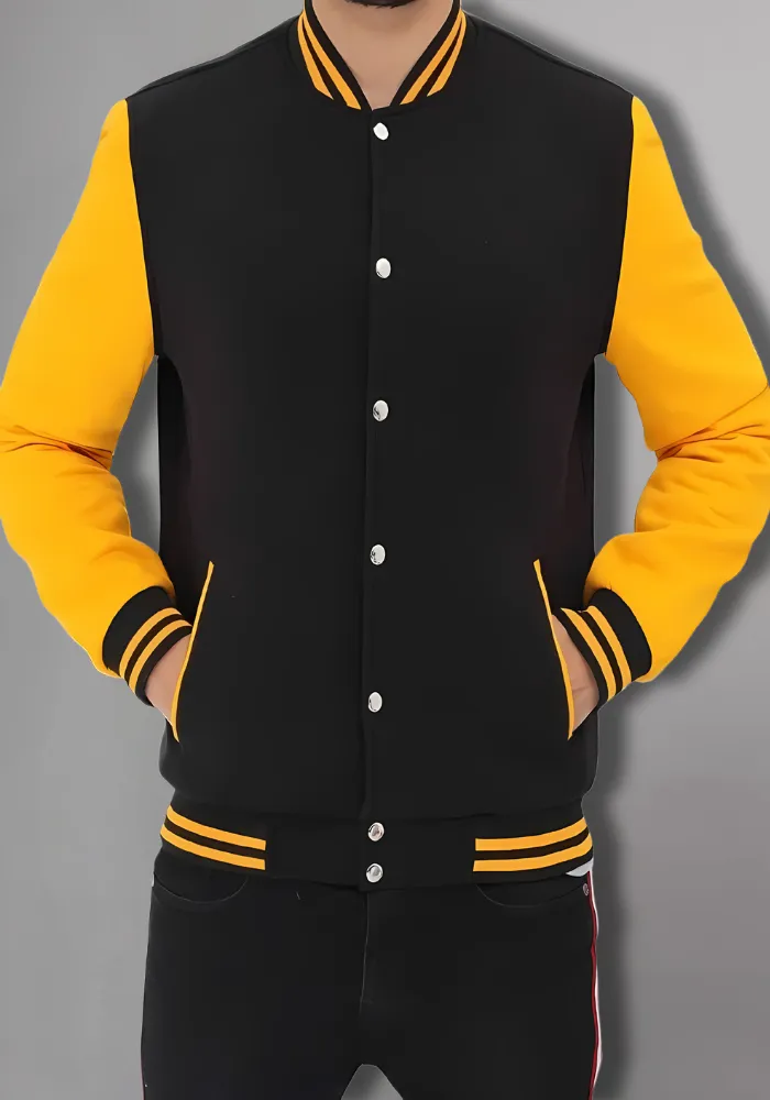 Men Black and Yellow Baseball Bomber Jacket