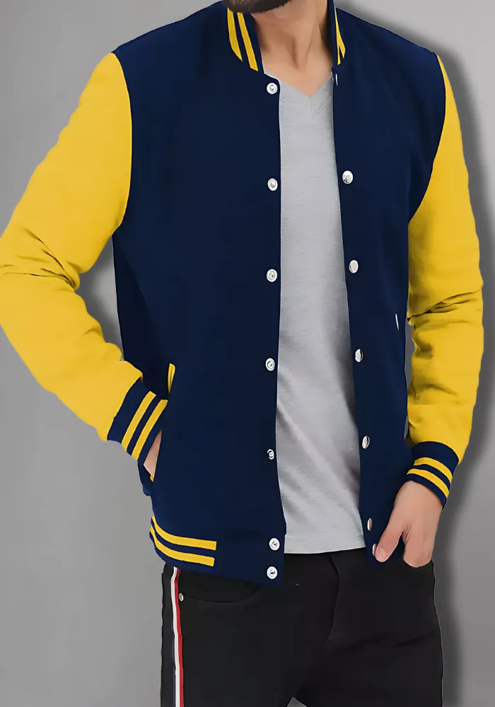 Men Black and Yellow Baseball Bomber Jacket