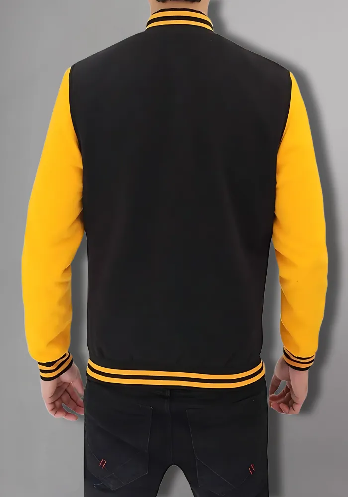 Men Black and Yellow Baseball Bomber Jacket