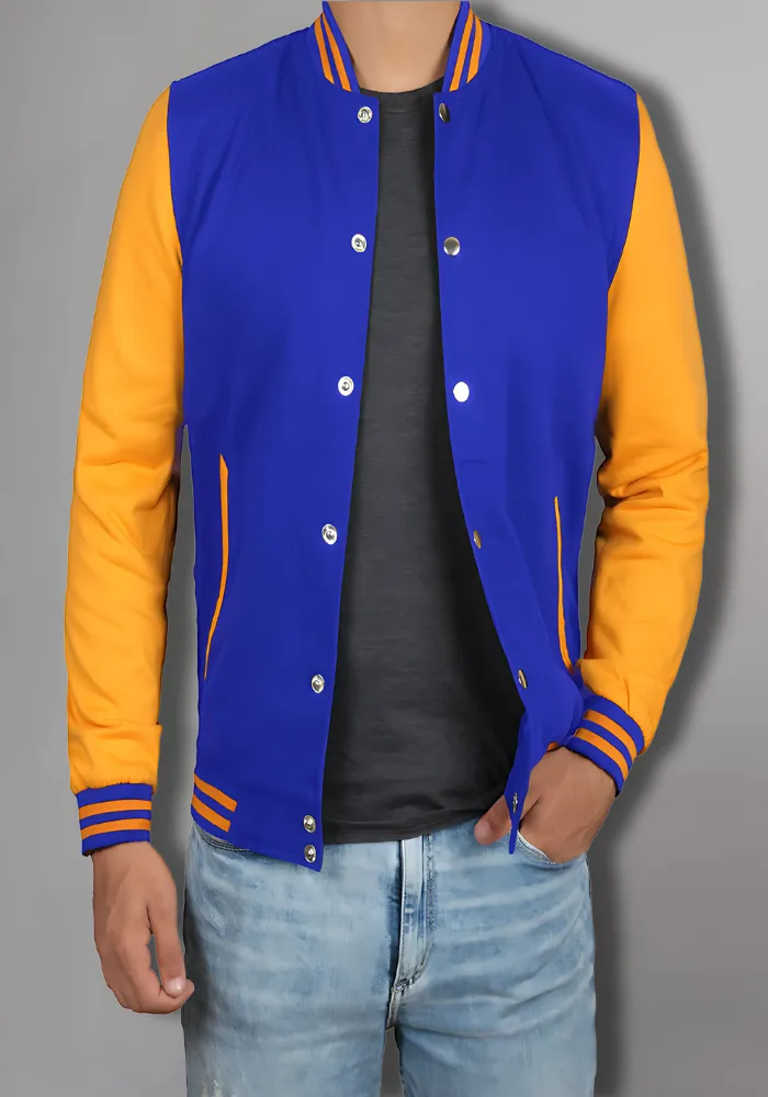 Men Black and Yellow Baseball Bomber Jacket