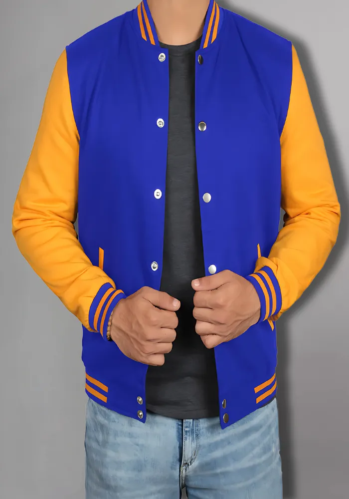 Men Black and Yellow Baseball Bomber Jacket