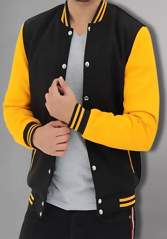 Men Black and Yellow Baseball Bomber Jacket