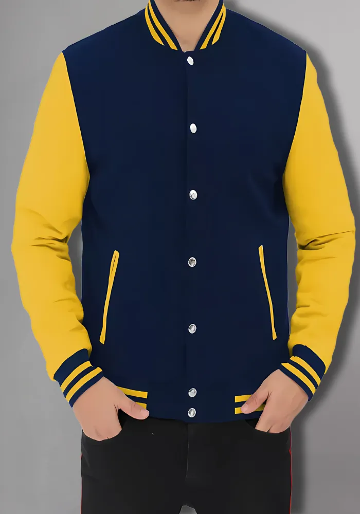 Men Black and Yellow Baseball Bomber Jacket