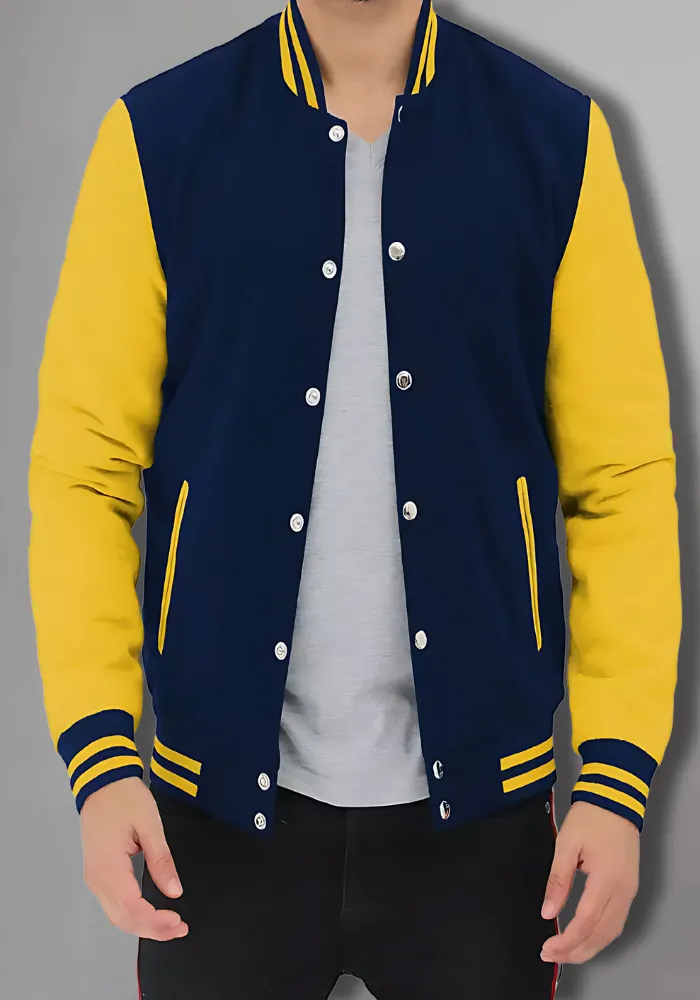 Men Black and Yellow Baseball Bomber Jacket