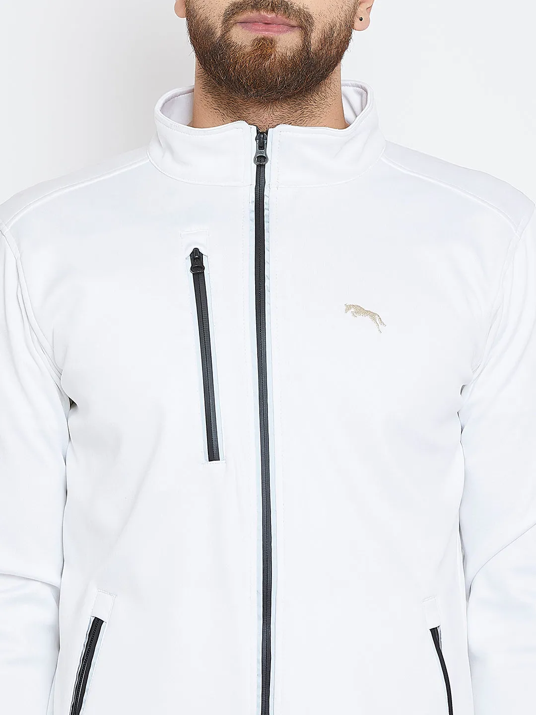 Men White Solid Sporty Jacket