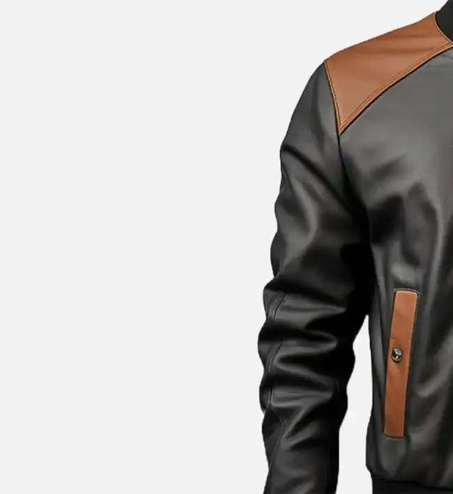 Men's Black and Brown Bomber Leather Jacket