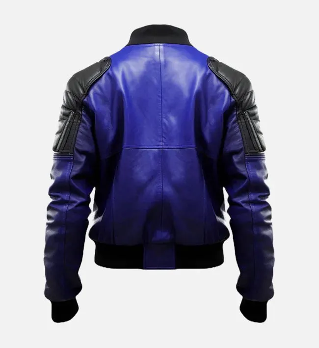 Men's Blue & Black Bomber Leather Jacket