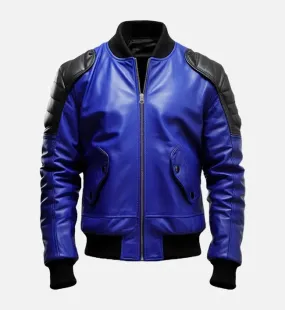 Men's Blue & Black Bomber Leather Jacket