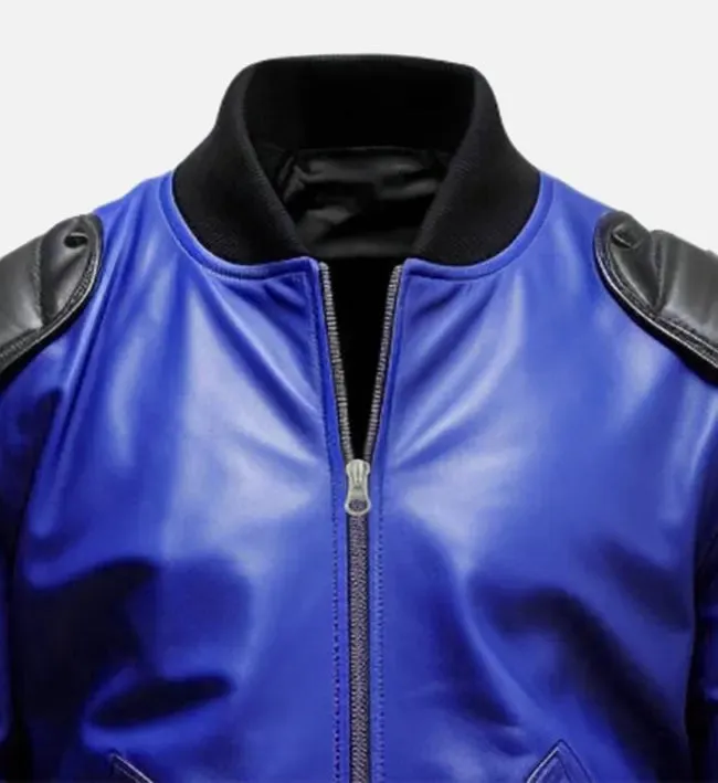 Men's Blue & Black Bomber Leather Jacket