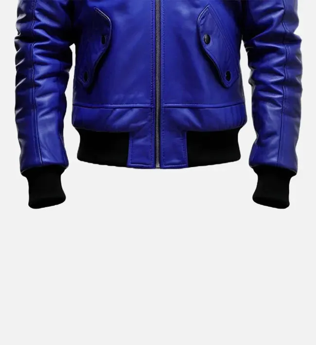 Men's Blue & Black Bomber Leather Jacket