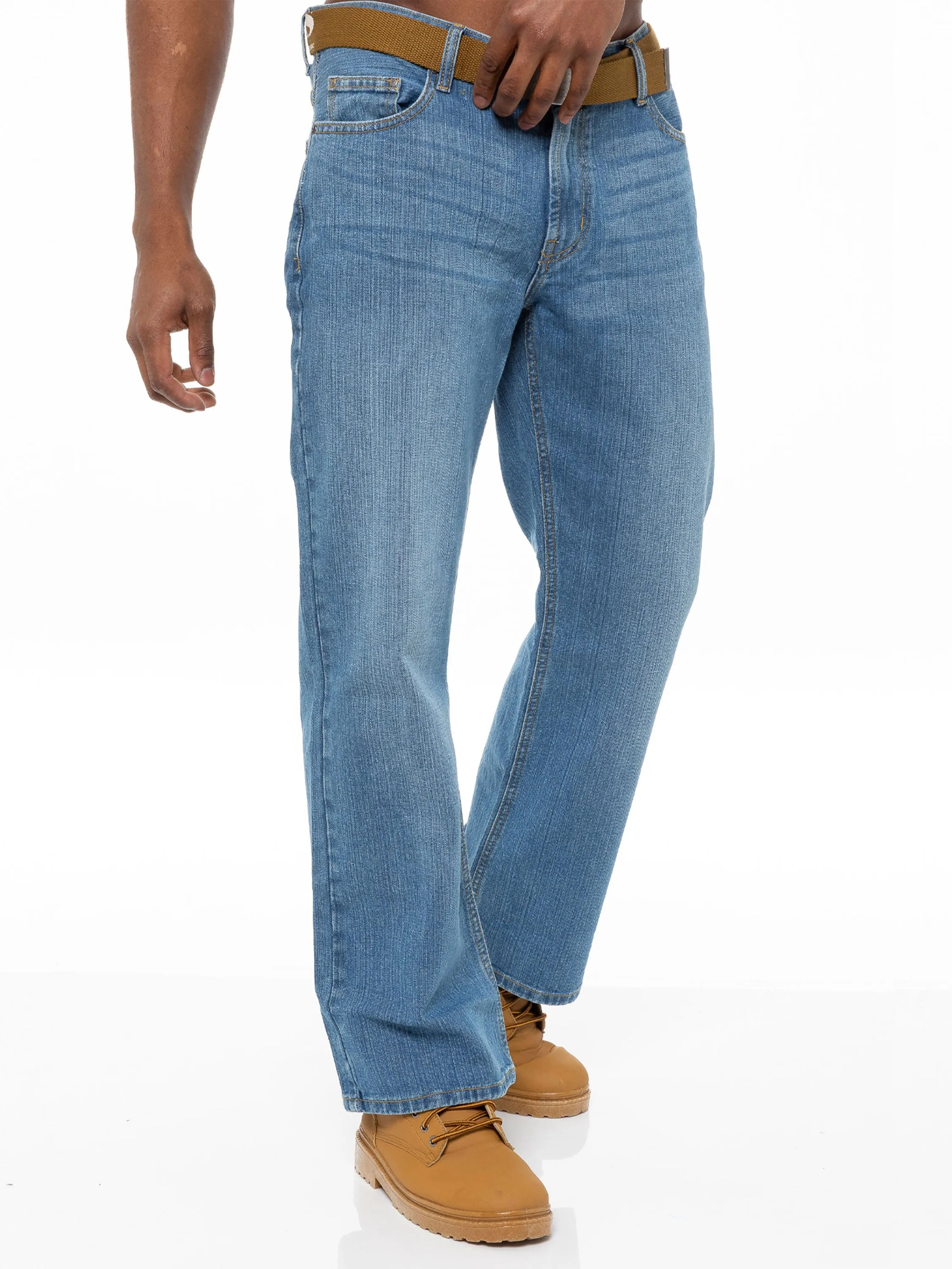 Men's Blue Wash Boot Cut Denim Jeans | FBM Designer Menswear