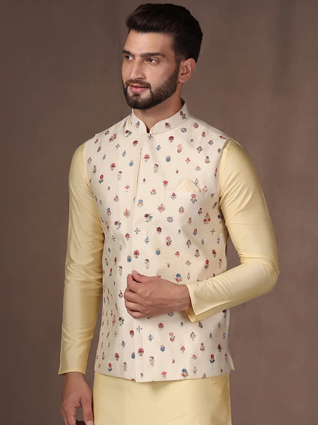 Men's Cream Nehru Jacket (Set of 1)