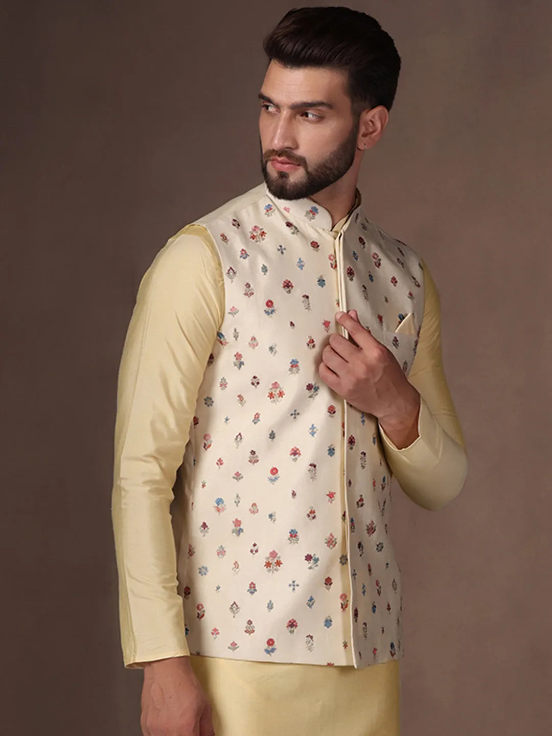 Men's Cream Nehru Jacket (Set of 1)