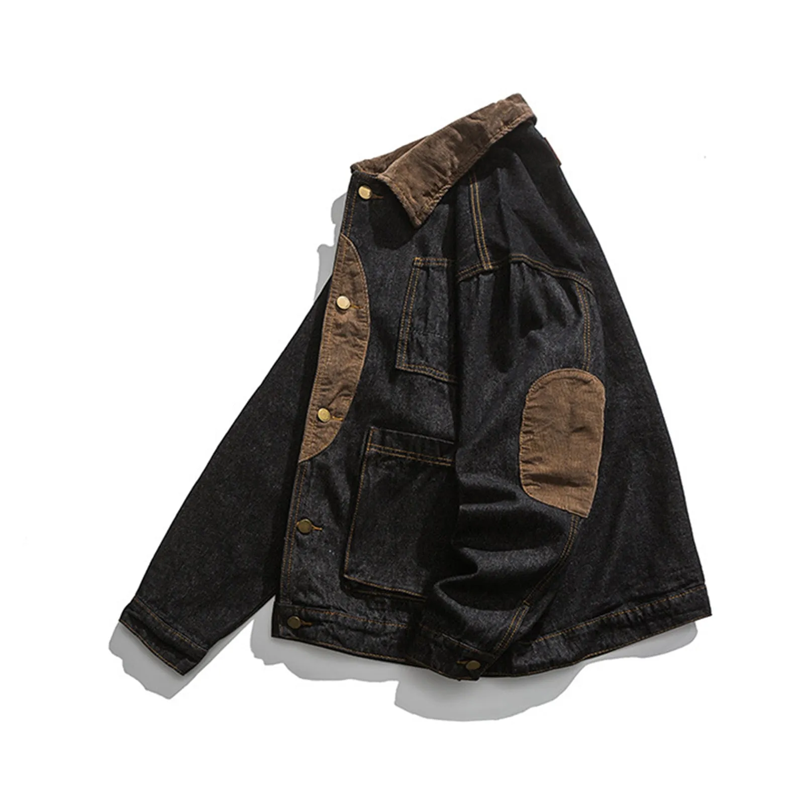 Mens Denim Jacket Stitching Black Heavy Jacket