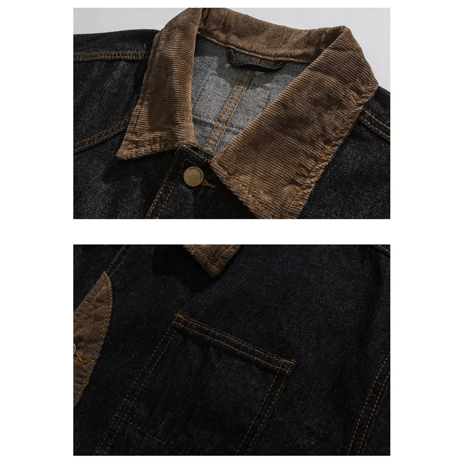 Mens Denim Jacket Stitching Black Heavy Jacket